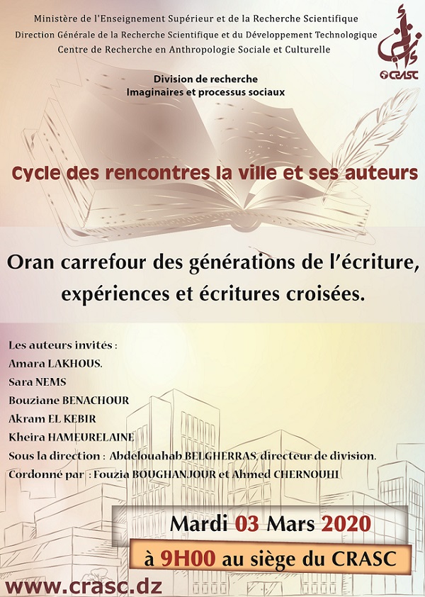 Oran Carrefour des Génération de L'écriture ,expériences et écritures Croisées