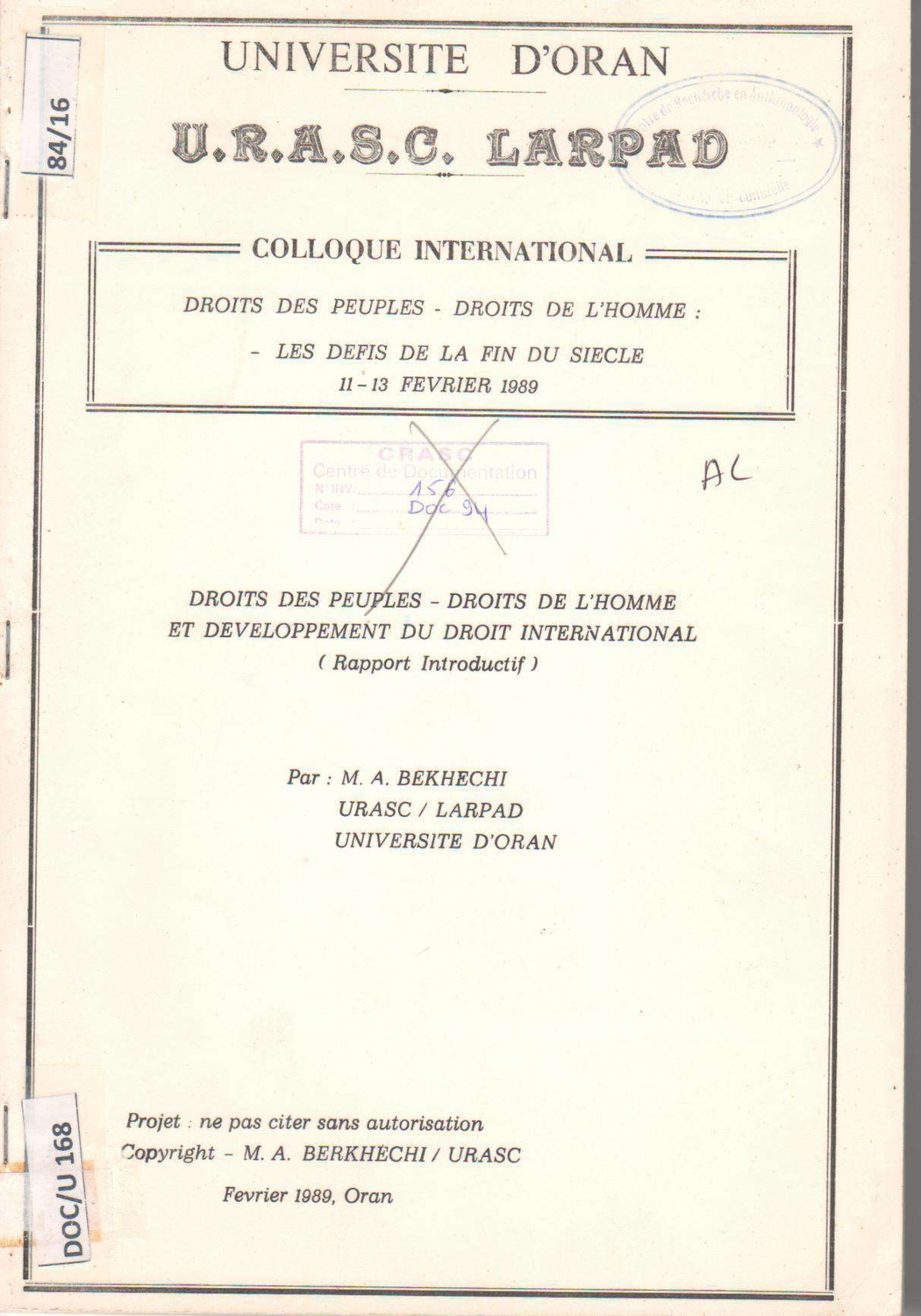 Droits des peuples - droits de l'homme et développement du droit international