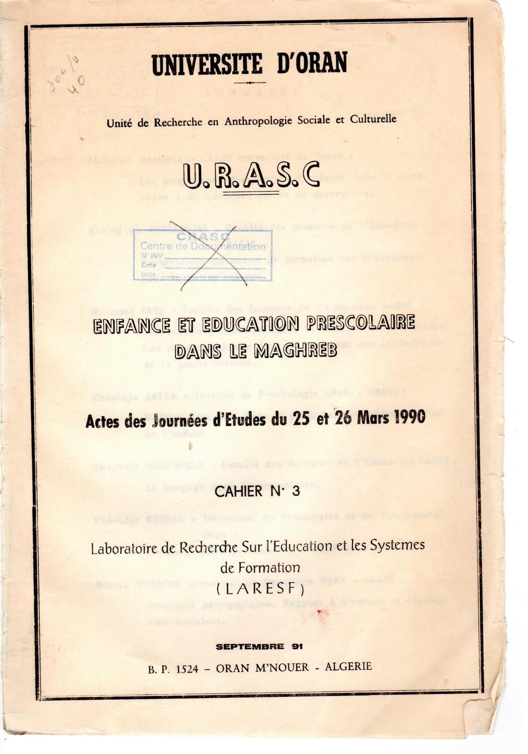 Enfance et éducation préscolaire dans le Maghreb