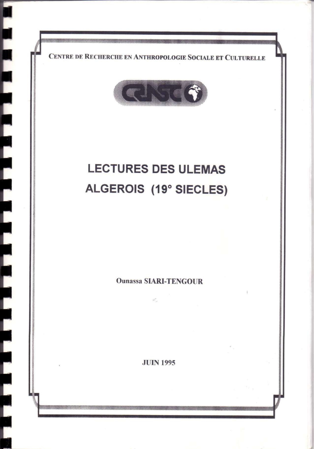 Lectures des ulémas algerois (19° siècles)