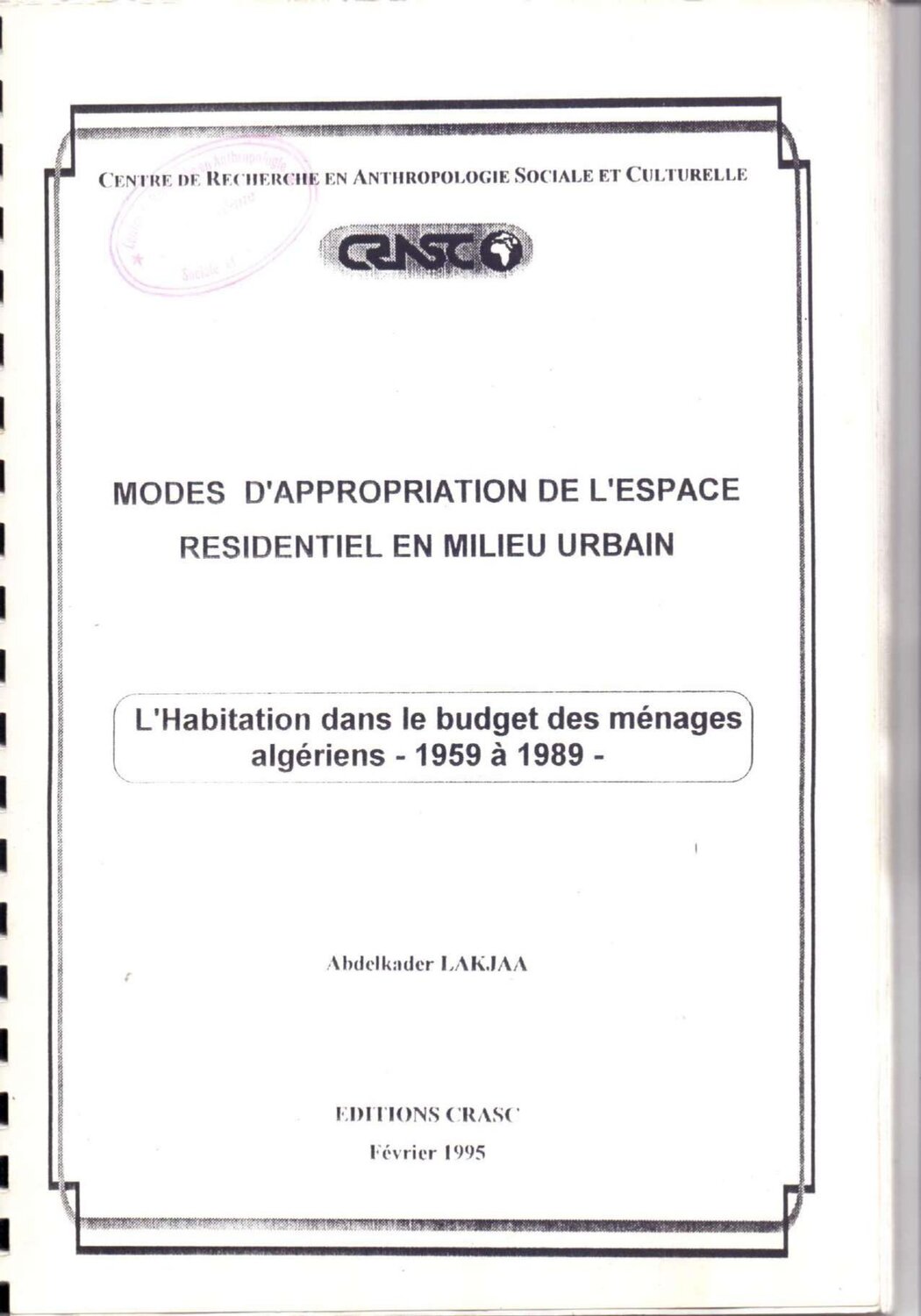 Modes d'appropriation de l'espace résidentiel en milieu urbain